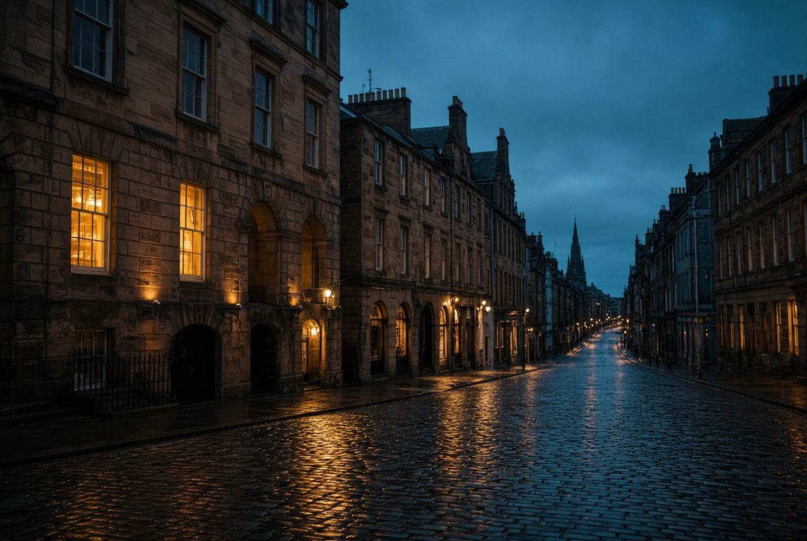 Sandstone street at dusk